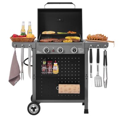 Royal Gourmet 3-Burner Gas Grill with Pegboard, 420 sq. in. Cooking Area, 19,500 BTU, Piezo Ignition