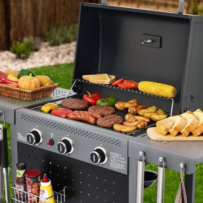 Image showing  3-Burner Gas Grill with Pegboard, 420 sq. in. Cooking Area, 19,500 BTU, Piezo Ignition
