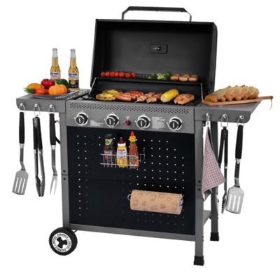 Royal Gourmet 4-Burner Gas Grill with Pegboard, 500 sq. in. Cooking Area, 26,000 BTU, Piezo Ignition