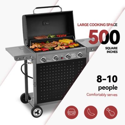Image showing  4-Burner Gas Grill with Pegboard, 500 sq. in. Cooking Area, 26,000 BTU, Piezo Ignition