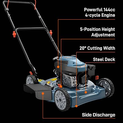 Image showing 8 th Senix 20 in. 144cc 4-Cycle Gas Push Lawn Mower with Side Discharge and 5-Position Height Adjustment