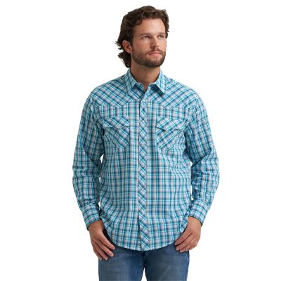 Wrangler Men's Wrancher Long Sleeve Snap Plaid Shirt