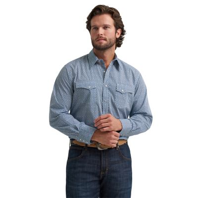Wrangler Men's Wrancher Long Sleeve Snap Print Shirt