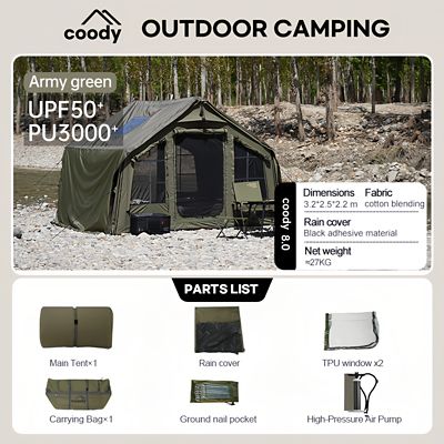 Image showing  8.0 Inflatable Tent for Camping, Green