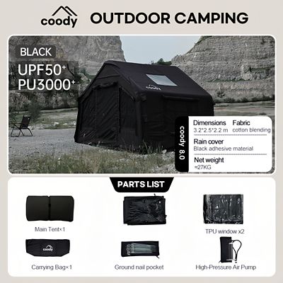 Image showing  8.0 Inflatable Tent for Camping, Black