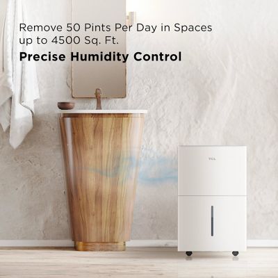 Image showing  50-Pint 4,500 sq. ft. Portable Smart Dehumidifier with Remote, Pump, App & Smart Home Integration in White