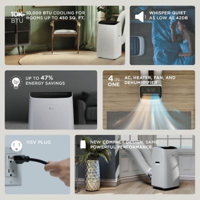 Image showing 6 th TCL Q-Series 10,000 BTU (DOE) Portable Inverter AC Cools 450 sq. ft. with Heater, Remote & WiFi in White