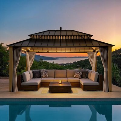 Sunjoy 16 x 12 Kingston Hardtop Rectangular Gazebo Wood