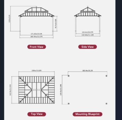 Image showing  16 x 12 Kingston Hardtop Rectangular Gazebo Wood