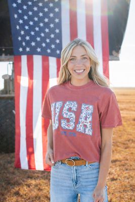 Image showing  Patriotic Floral 'USA' T-Shirt