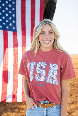 Image showing  Patriotic Floral 'USA' T-Shirt