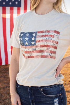 Image showing  Patriotic Quilted American Flag T-Shirt