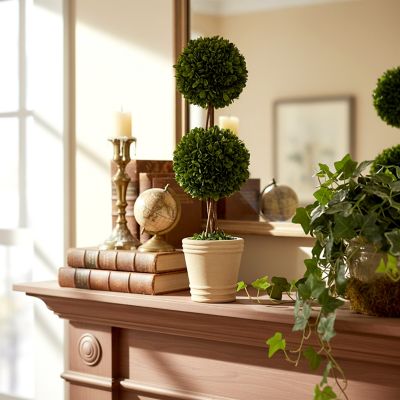 Image showing 1 th Shine Company Cadbury 20 in. Handcrafted Preserved Double-Ball Boxwood Topiary in Pot