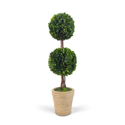 Image showing 2 th Shine Company Cadbury 20 in. Handcrafted Preserved Double-Ball Boxwood Topiary in Pot