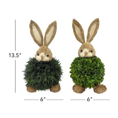 Image showing Handcrafted Preserved Cypress & Boxwood Rabbit Decor Set of 2