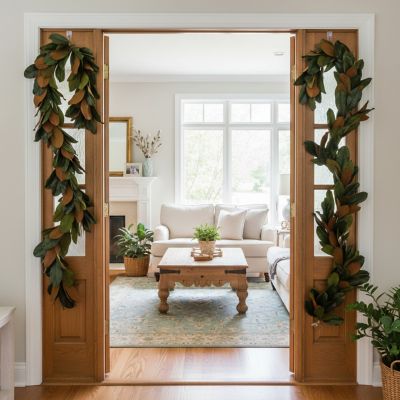 Image showing  66 in. Genuine Preserve Magnolia Leaf Garland, Set of 2