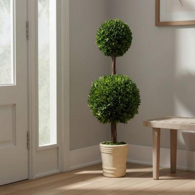 Image showing  Pasadena 36 in. Handcrafted Preserved Double-Ball Boxwood Topiary in Pot