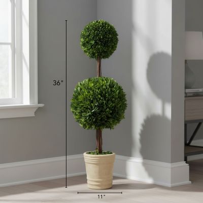 Image showing  Pasadena 36 in. Handcrafted Preserved Double-Ball Boxwood Topiary in Pot