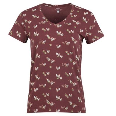 Blue Mountain Women's Chicken Print V-Neck Short-Sleeve T-Shirt, Brown