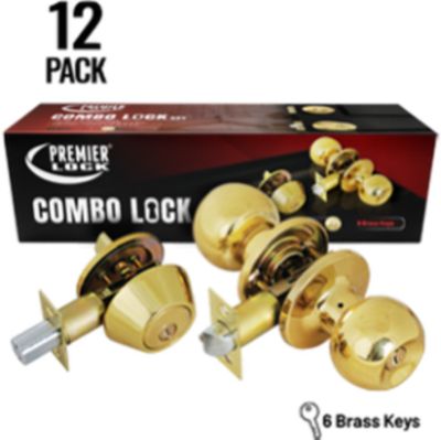 Grip Tight Tools Solid Brass Entry Lock Set Door Knob & Deadbolt with 72 KW1 Keys, 12 pk., Keyed Alike