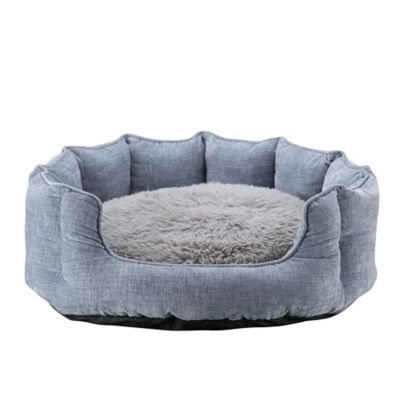 Retriever Channel Tufted Round Bolster Cuddler Dog Bed, Blue, 27 x 27 x 10in.