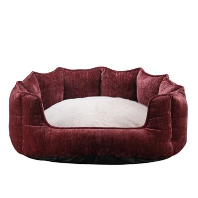 Retriever Channel Tufted Round Bolster Cuddler Dog Bed, Red, 27 x 27 x 10in.