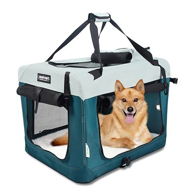 Jespet Goopaws 3-Door Collapsible Soft-Sided Dog Crate, Teal Blue, 30 in.