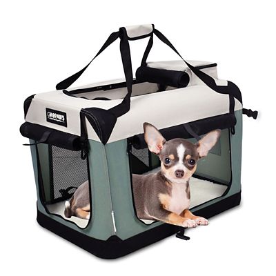 Jespet Goopaws 3-Door Collapsible Soft-Sided Dog Crate, Shale Green, 24 in.