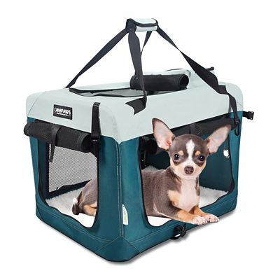 Jespet Goopaws 3-Door Collapsible Soft-Sided Dog Crate, Teal Blue, 24 in.