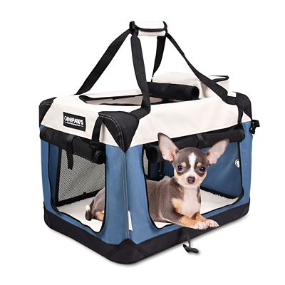 Jespet GOOPAWS 3-Door Collapsible Soft-Sided Dog Crate, Lake Blue, 24 in.