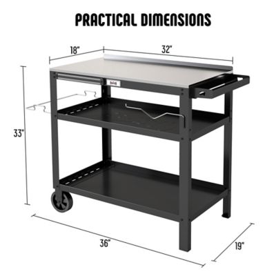 Image showing  31.5 x 18in. Outdoor Grill Cart with Stainless Steel Tabletop, Movable Grill Table with Seasoning Rack