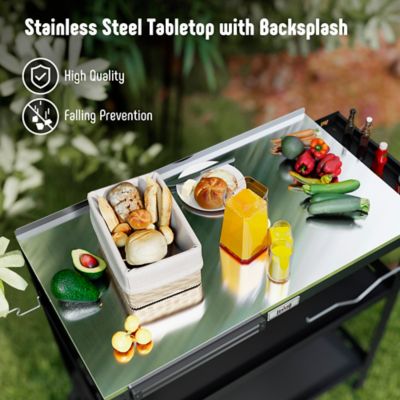 Image showing  31.5 x 18in. Outdoor Grill Cart with Stainless Steel Tabletop, Movable Grill Table with Seasoning Rack