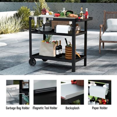 Image showing  31.5 x 18in. Outdoor Grill Cart with Stainless Steel Tabletop, Movable Grill Table with Seasoning Rack