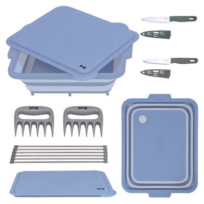 Feasto 9 in 1 Multifunctional Collapsible BBQ Prep Tub Grill Station Blue Camping RV Kitchen