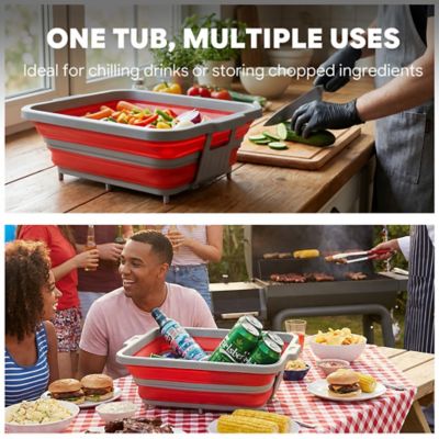 Image showing  9 in 1 Multifunctional Collapsible BBQ Prep Tub Grill Station Red Camping RV Kitchen
