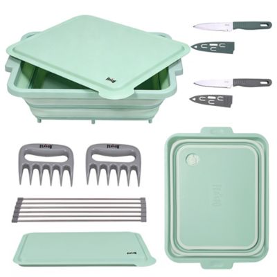 Feasto 9 in 1 Multifunctional Collapsible BBQ Prep Tub Grill Station Green Camping RV Kitchen