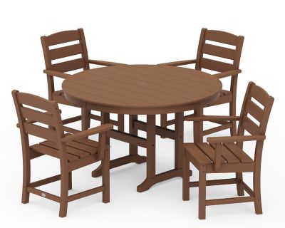 POLYWOOD Lakeside 5 pc. Round Farmhouse Dining Set, Teak