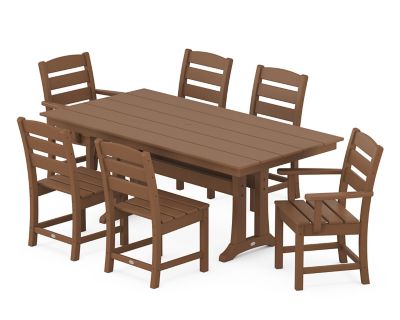 POLYWOOD Lakeside 7 pc. Farmhouse Dining Set with Trestle Legs, Teak