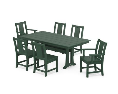 POLYWOOD Prairie 7-Piece Farmhouse Dining Set with Trestle Legs in Green