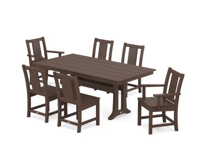 POLYWOOD Prairie 7 pc. Farmhouse Dining Set with Trestle Legs, Mahogany