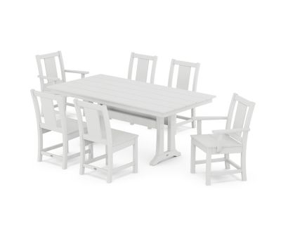 POLYWOOD Prairie 7-Piece Farmhouse Dining Set with Trestle Legs in White