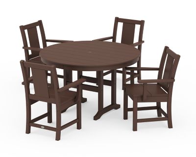 POLYWOOD Prairie 5-Piece Round Farmhouse Dining Set in Mahogany