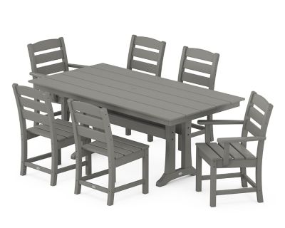 POLYWOOD Lakeside 7 pc. Farmhouse Dining Set with Trestle Legs, Slate Grey