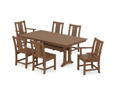 POLYWOOD Prairie 7-Piece Farmhouse Dining Set with Trestle Legs in Teak