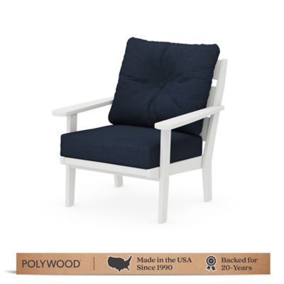 POLYWOOD Lakeside Deep Seating Chair in White / Marine Indigo