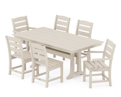 POLYWOOD Lakeside 7 pc. Farmhouse Dining Set with Trestle Legs, Sand