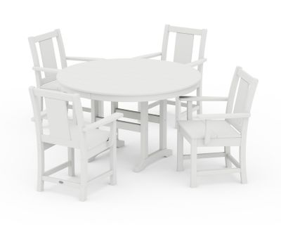POLYWOOD Prairie 5-Piece Round Farmhouse Dining Set in White