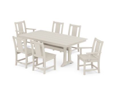POLYWOOD Prairie 7-Piece Farmhouse Dining Set with Trestle Legs in Sand