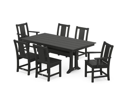 POLYWOOD Prairie 7 pc. Farmhouse Dining Set with Trestle Legs in Black