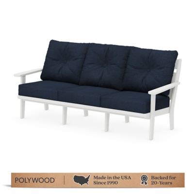 POLYWOOD Lakeside Deep Seating Sofa in White/Marine Indigo